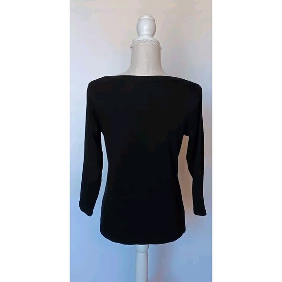 Rafaella Size S Black Boatneck Fitted Top with 3/4 Sleeve and Stud Detail - Picture 4 of 8